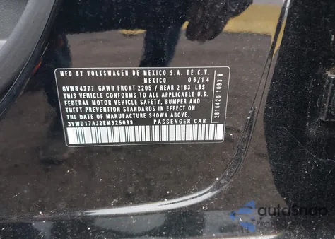 2014 Volkswagen Jetta 1.8T Se z USA, uszkodzony, nr VIN 3VWD17AJ2EM325099